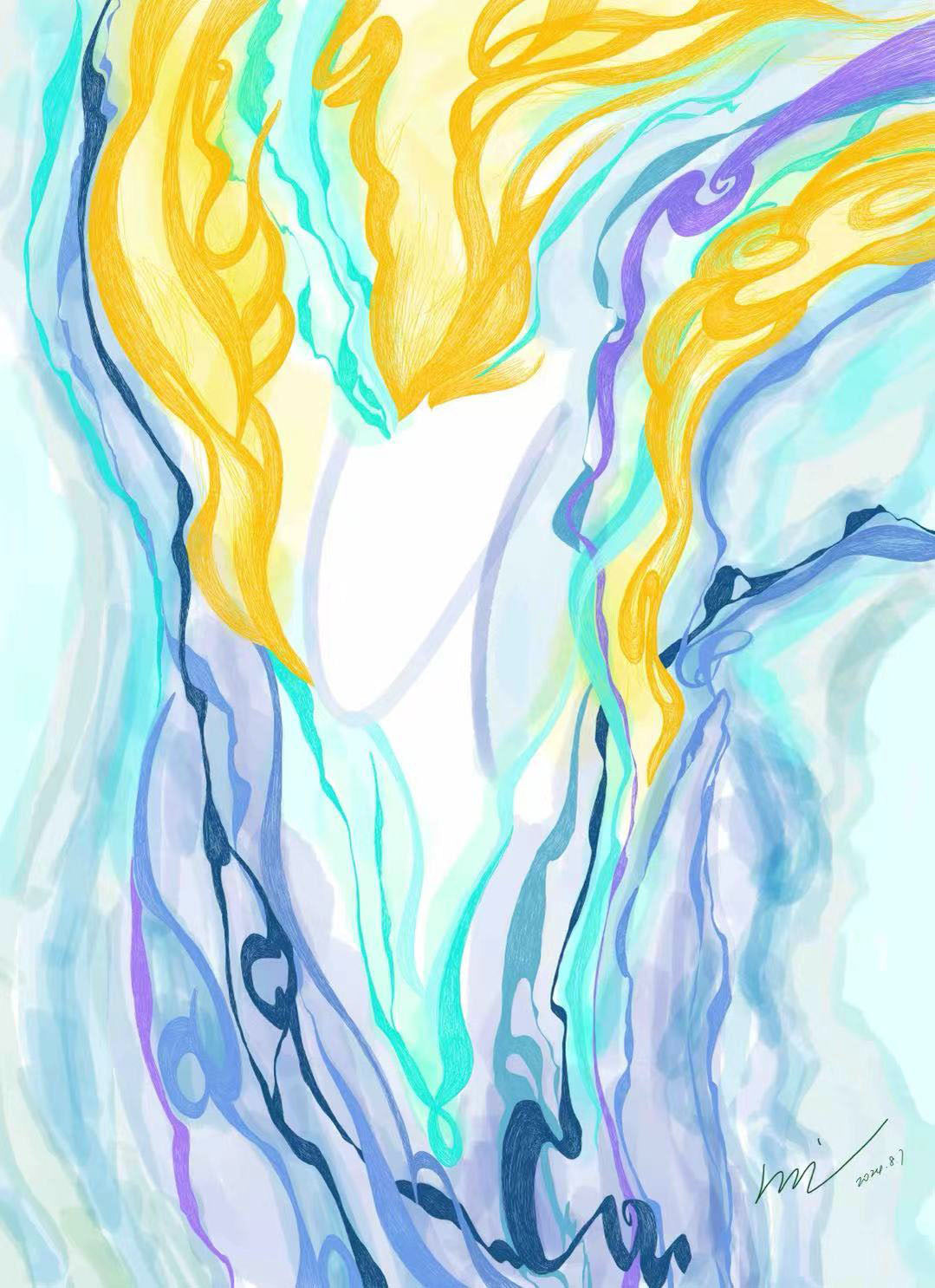 Formless Series 逆流 - Half Light Digital Painting (38.1x53.8cm)