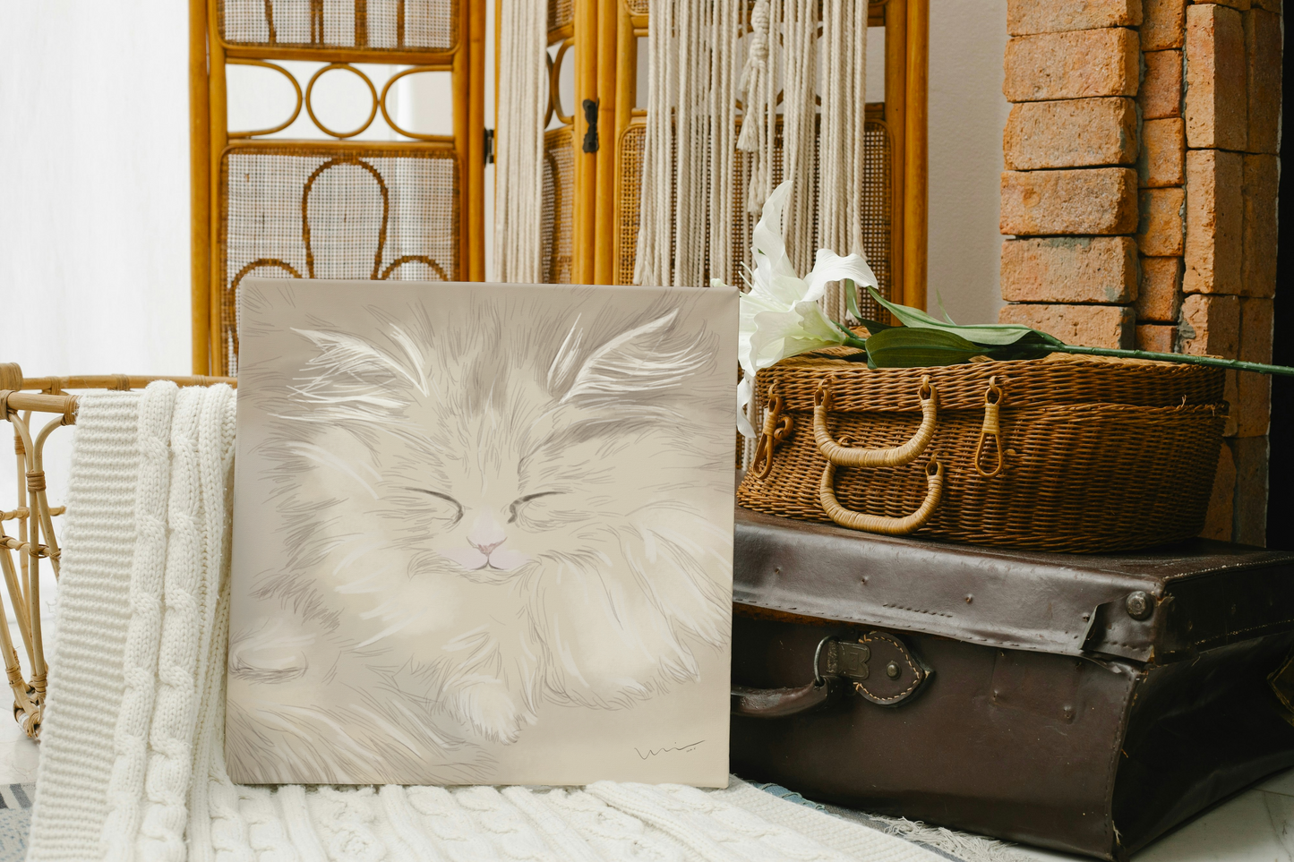Catnap at the Window | 《眯眼小憩》 — Digital Art (176.39cm x 176.39cm, 2025)