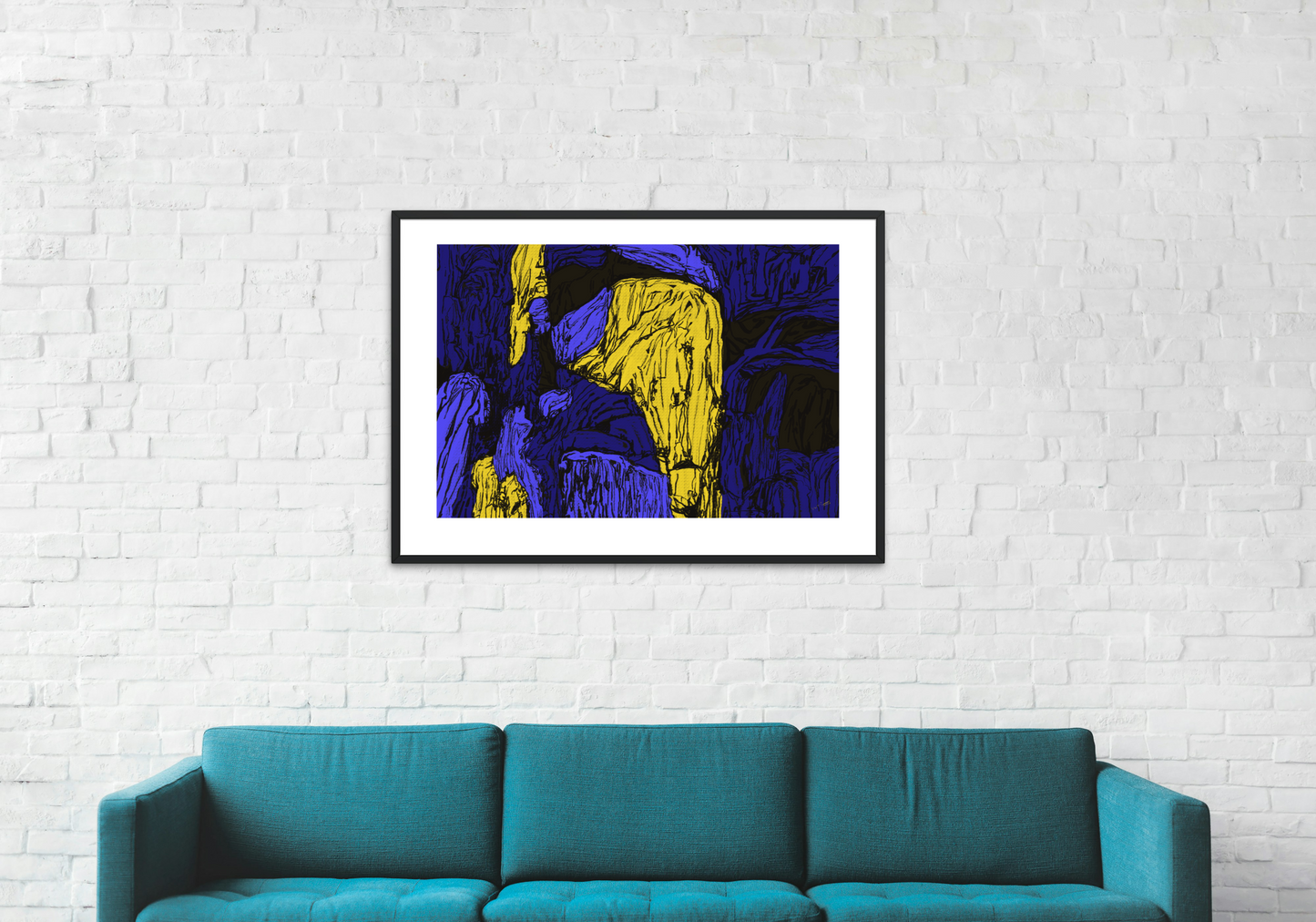 Blue–Yellow Stone Rhythm - Digital Art Print