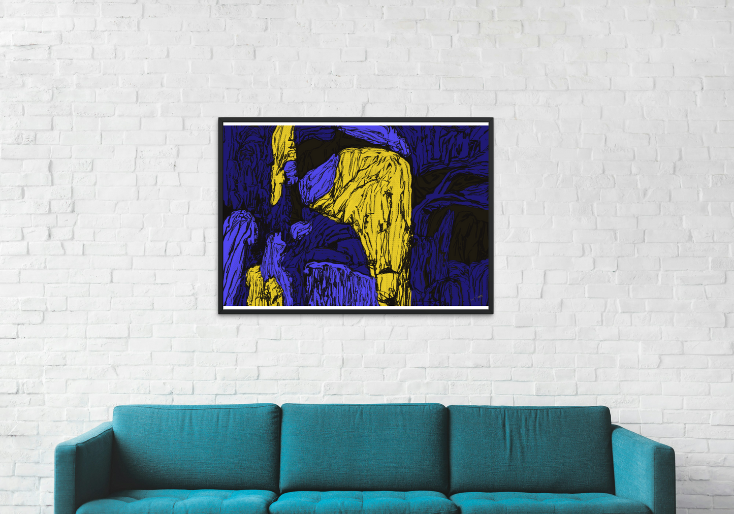 Blue–Yellow Stone Rhythm - Digital Art Print