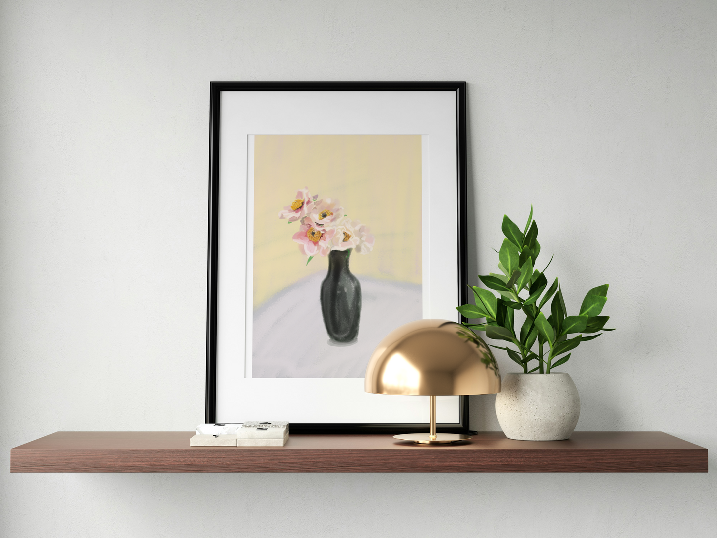 Black Vase with Pink Blooms - Digital Art Print